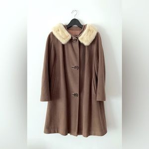 Vintage Taupe Wool Coat with Fur Trim